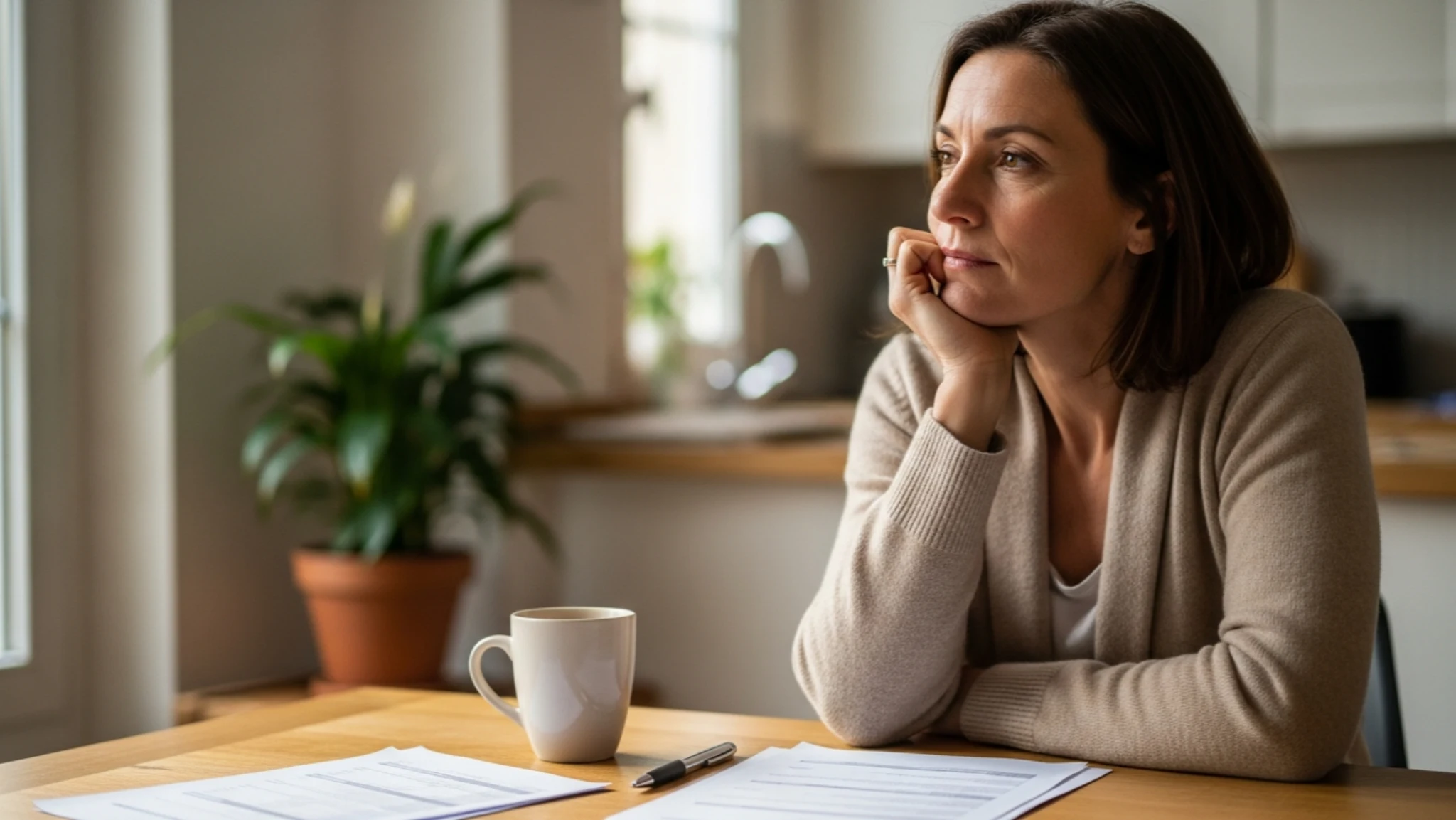 Femme attentive relisant son contrat d'assurance emprunteur avant signature