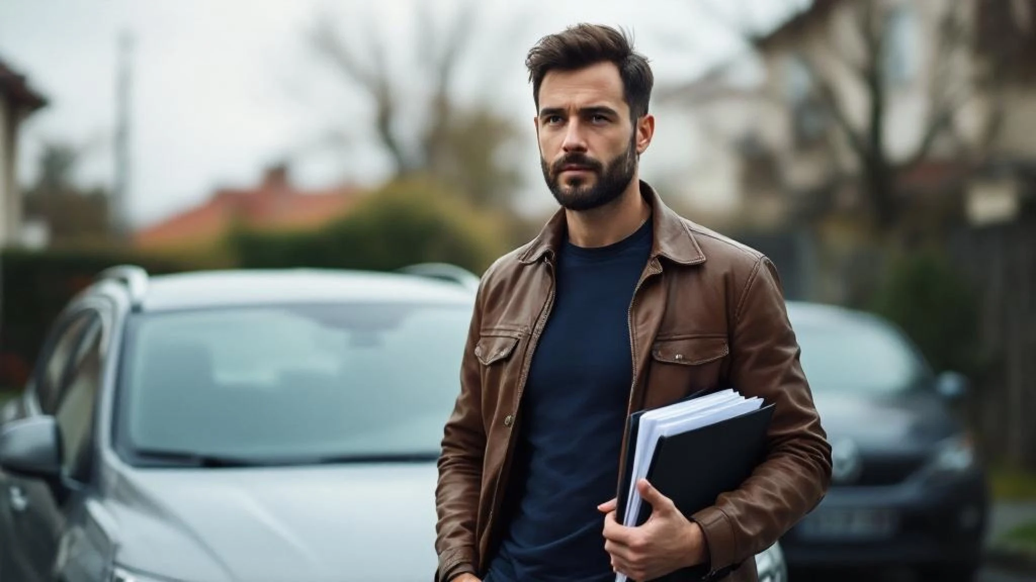 Homme 35 ans avec ses clés de voiture et un dossier de prêt auto avant un rachat de crédits