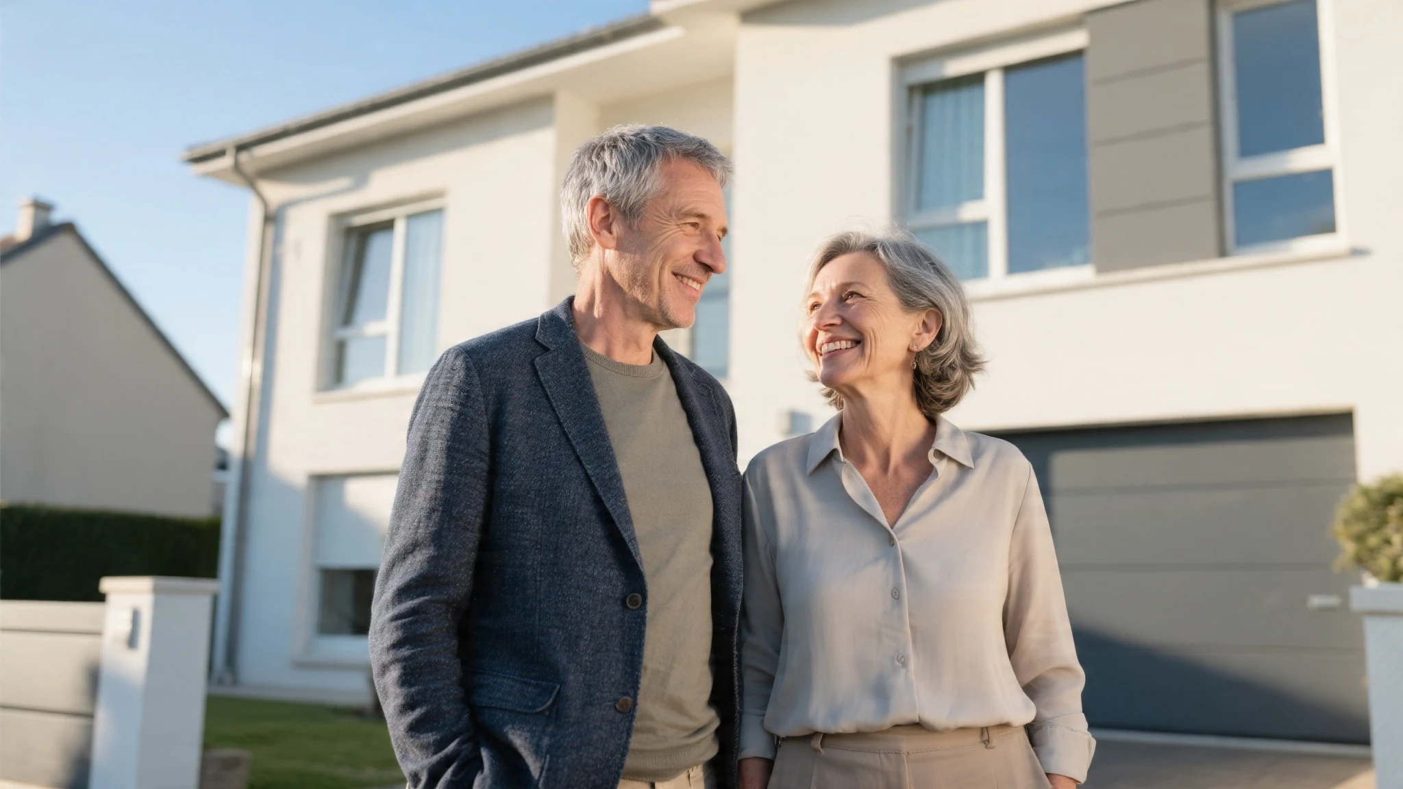 Couple de propriétaires devant leur maison — rachat de crédit hypothécaire avec garantie immobilière