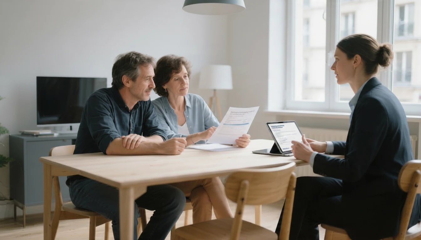 Famille en réunion avec conseiller pour un rachat de crédit surendettement