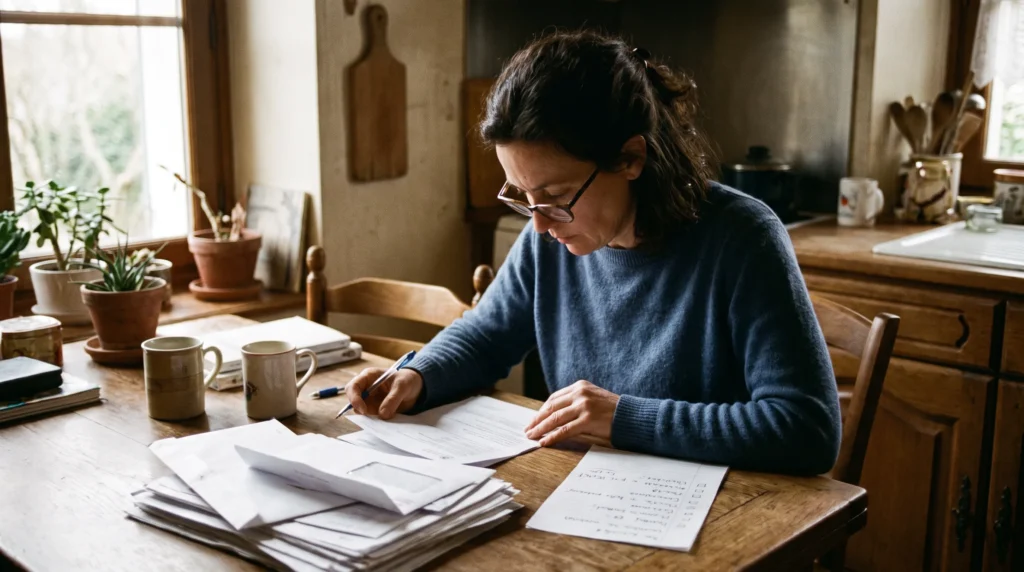 Faut-il faire un rachat de crédit : femme examinant ses relevés de crédits pour répondre aux 5 questions d'orientation