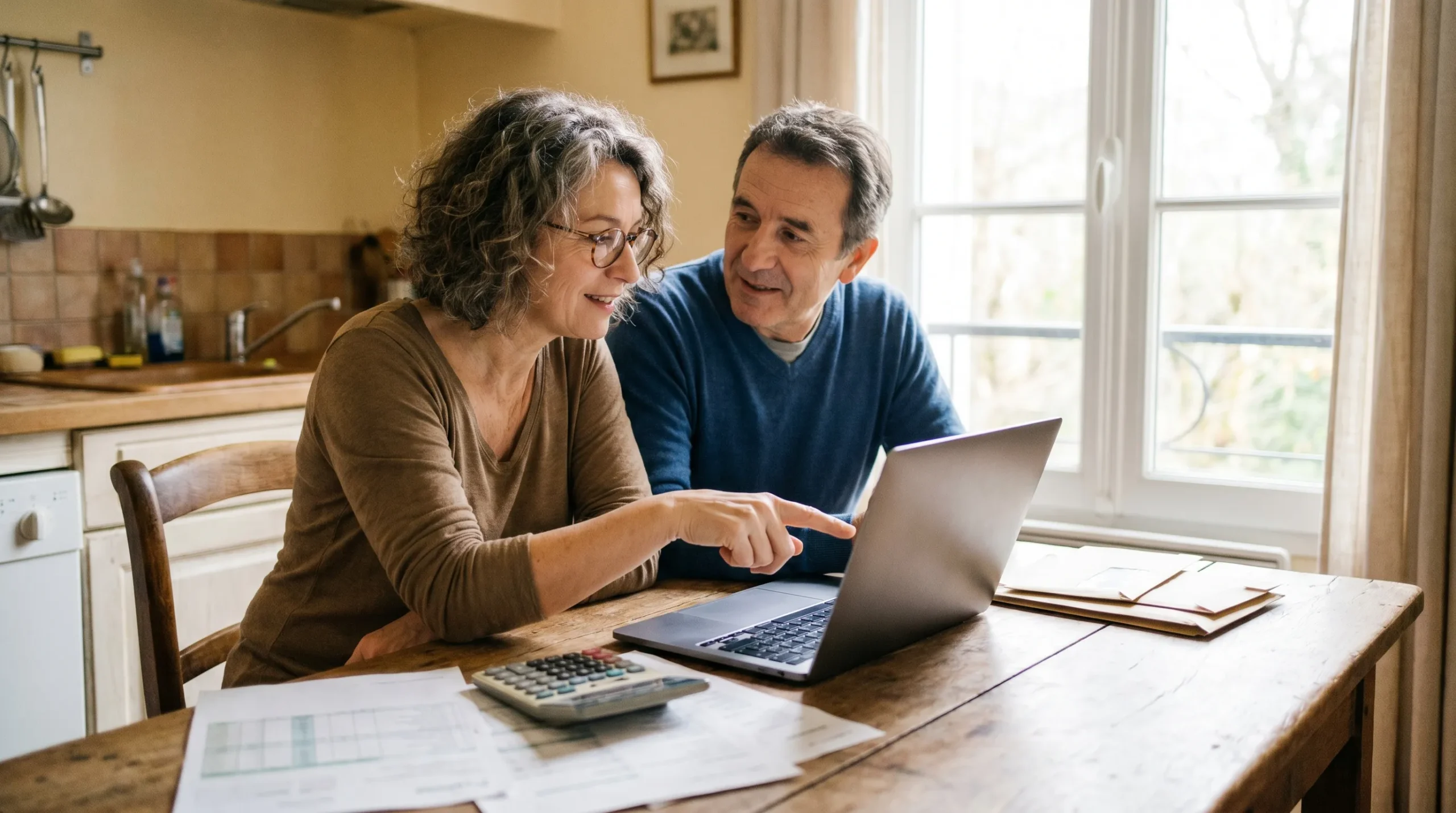 Couple étudiant le regroupement de son prêt immobilier et de ses crédits conso