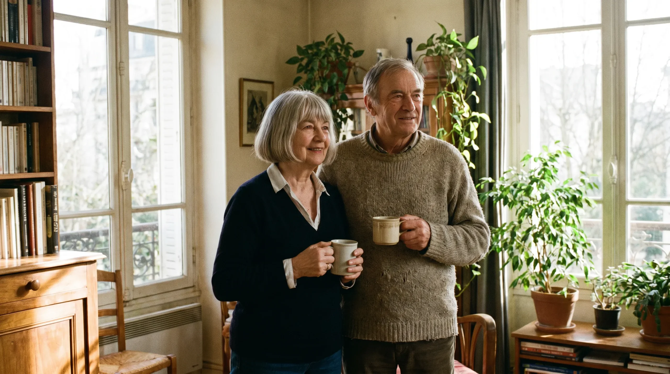 Couple senior serein dans le salon de sa maison