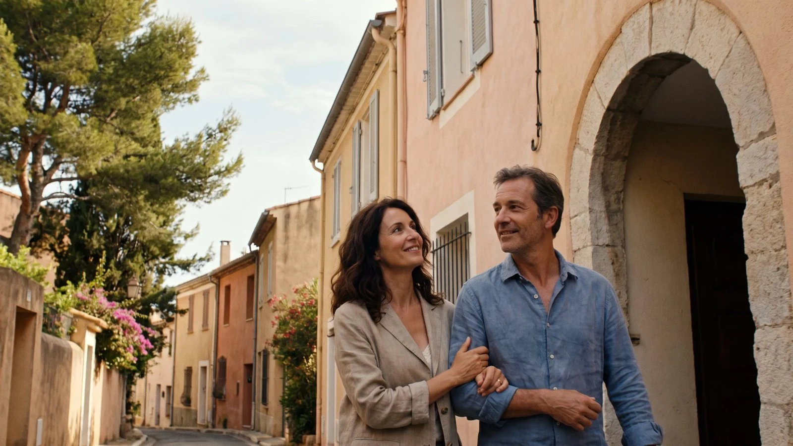 Couple de propriétaires devant leur logement à Toulon, rachat de crédits 100 % en ligne avec C-rédit
