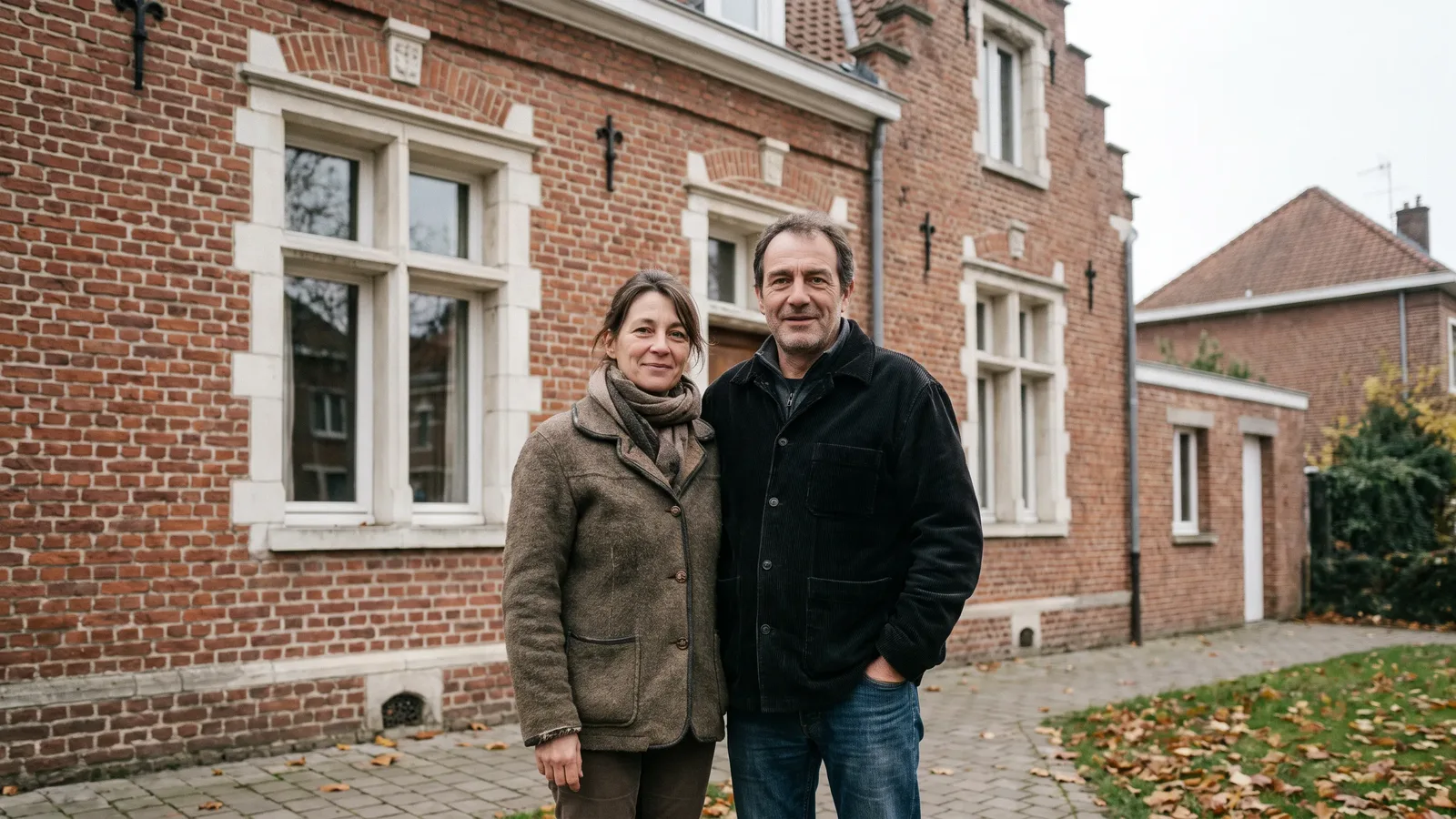 Rachat de crédits à Lille : couple de propriétaires devant leur logement, étude 100 % en ligne avec C-rédit