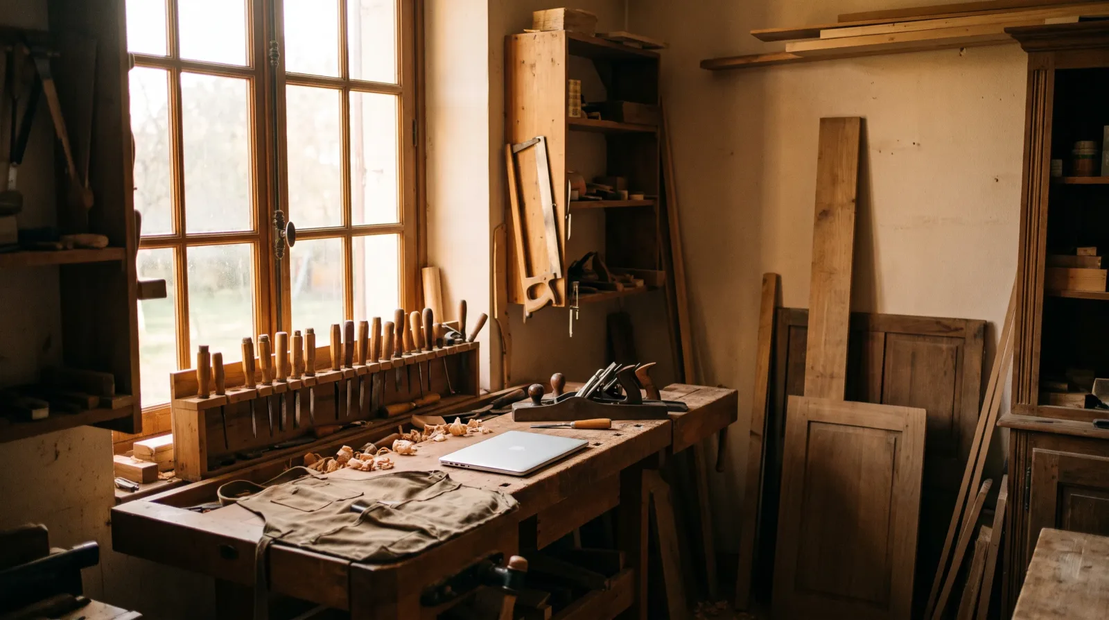Rachat de crédit indépendant : atelier d'artisan en fin de journée